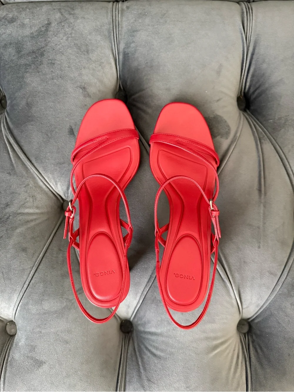 Vince Red Strappy Slingback Block Heel Sandals